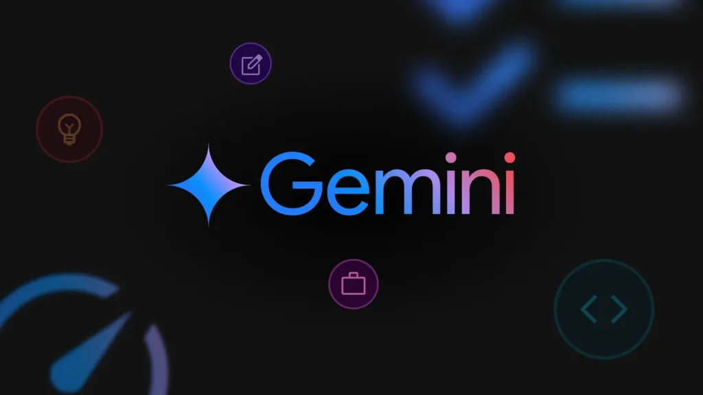 Google Gemini AI logo displayed on a modern digital background representing artificial intelligence and smart technology.