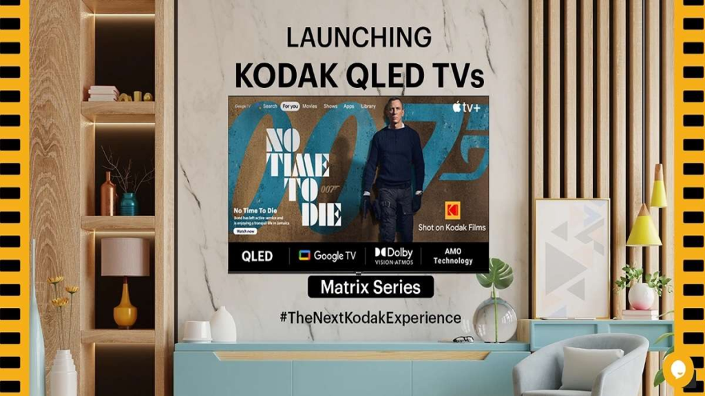 Kodak Matrix QLED Google TV displaying vibrant visuals with smart entertainment features