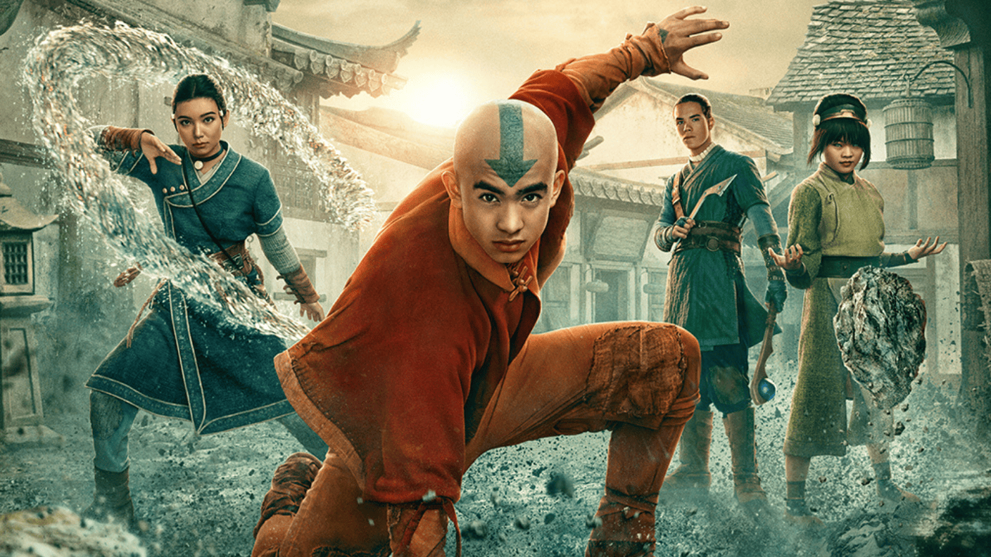 Aang, Katara, Sokka, and Toph in Avatar: The Last Airbender Season 2 as they continue their journey across the Earth Kingdom.