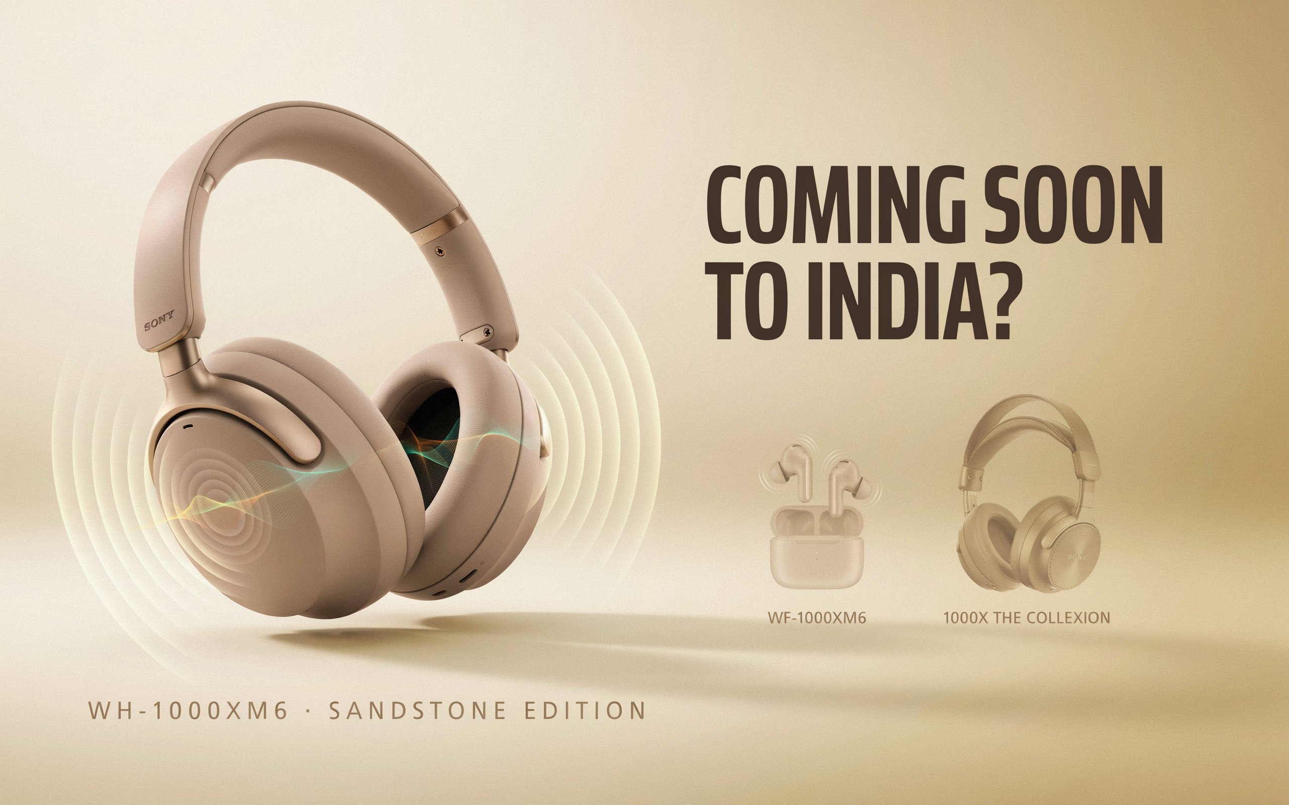 Sony WH-1000XM6 headphones in the new Sandstone colour variant with premium design and noise-cancelling features.