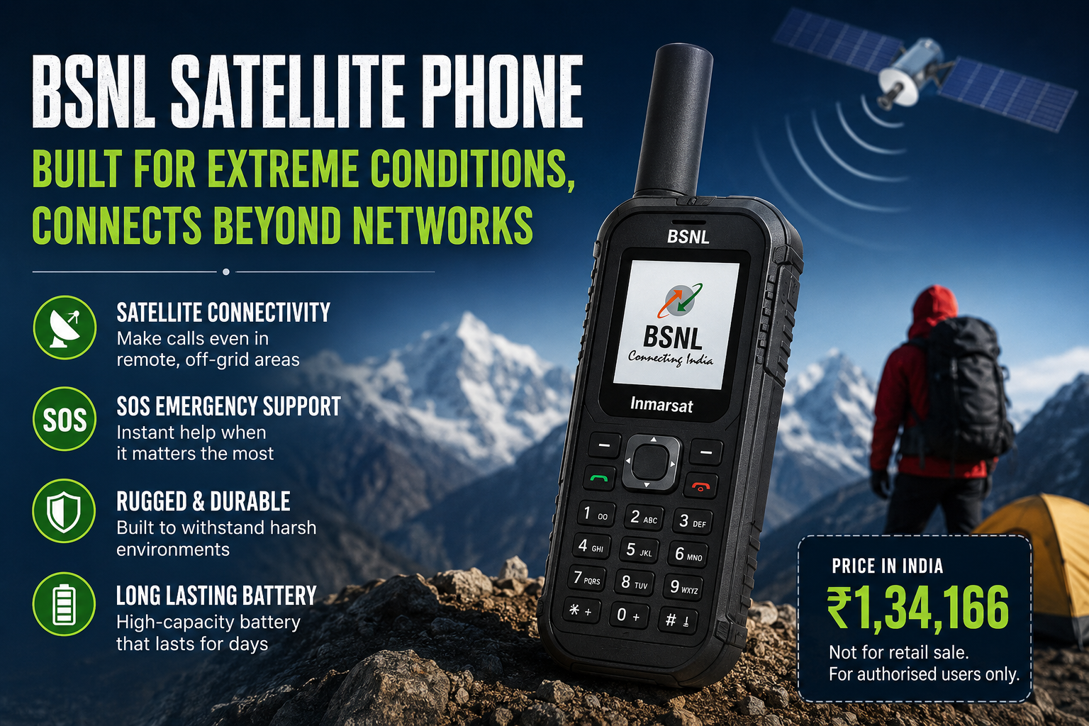 BSNL Satellite Phone with satellite calling support and rugged design launched in India.