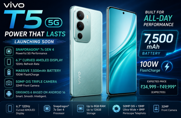 Vivo T5 5G Launch Nears With 7,500mAh Battery and Snapdragon 7s Gen 4: Expected Price and Specs