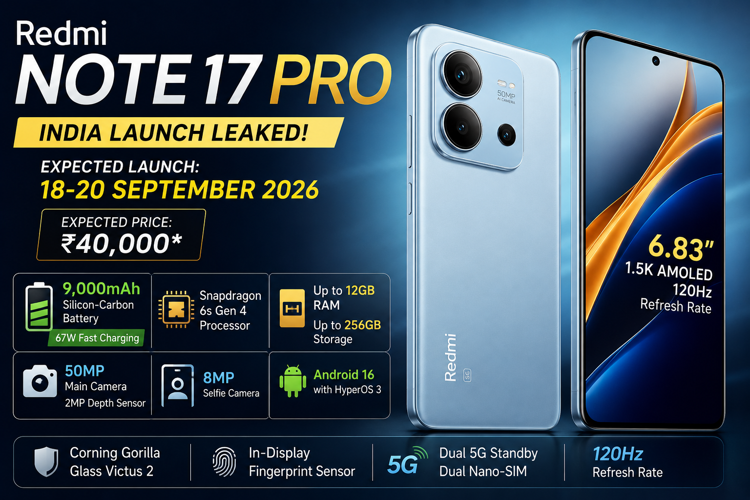 Redmi Note 17 Pro with 9,000mAh battery and 120Hz AMOLED display
