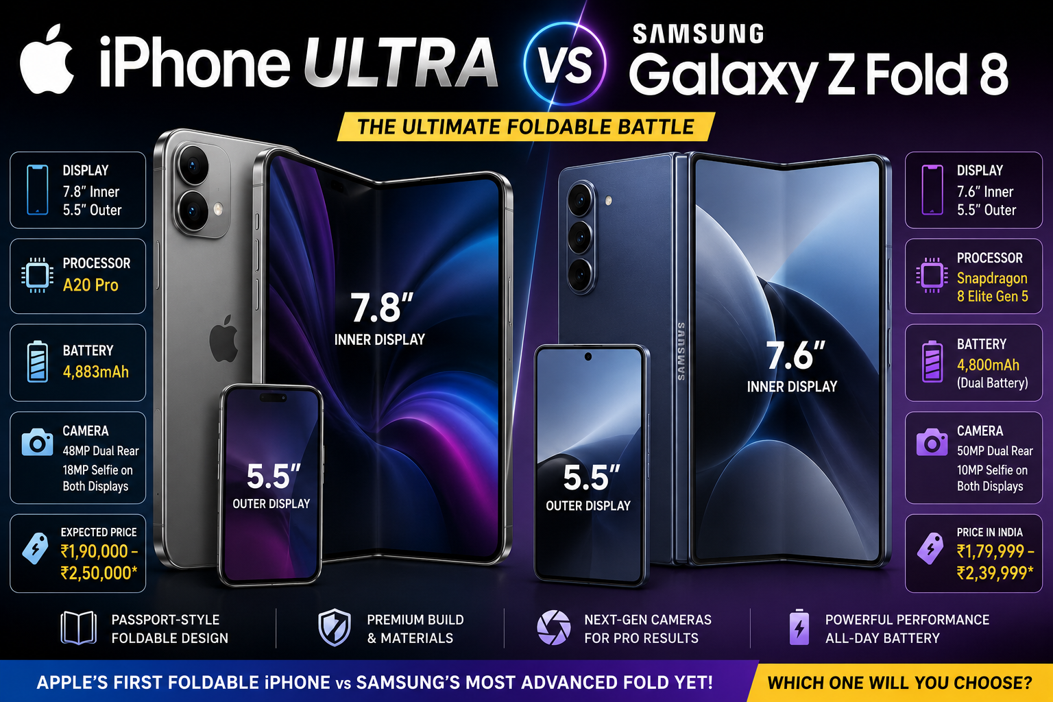iPhone Ultra vs Samsung Galaxy Z Fold 8 expected specifications comparison