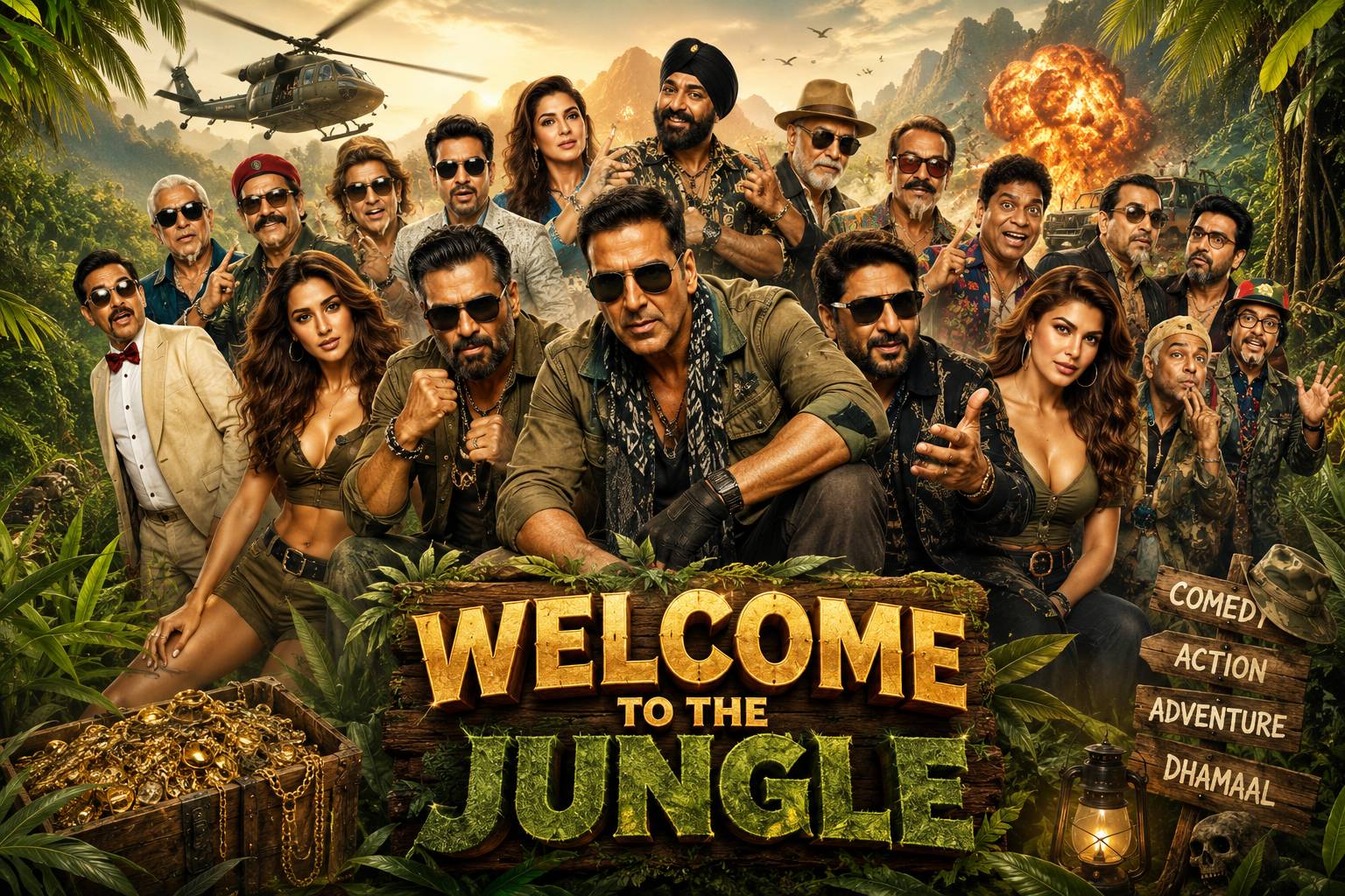 Welcome to the Jungle movie-inspired action-comedy concept artwork.