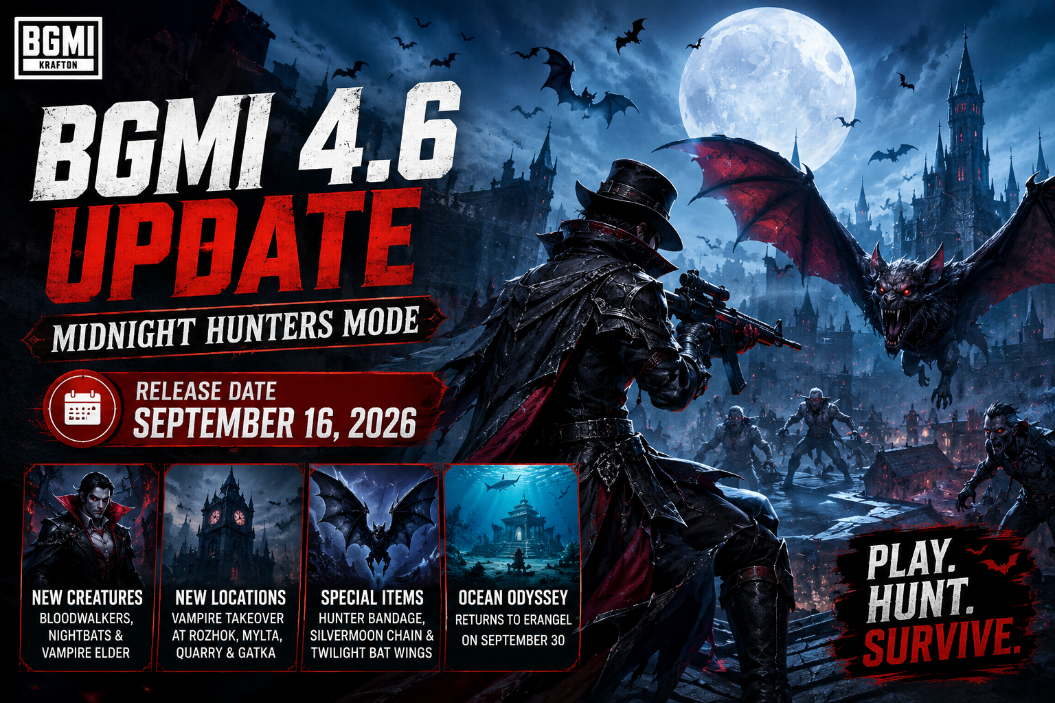 BGMI Midnight Hunters mode with vampires and bats