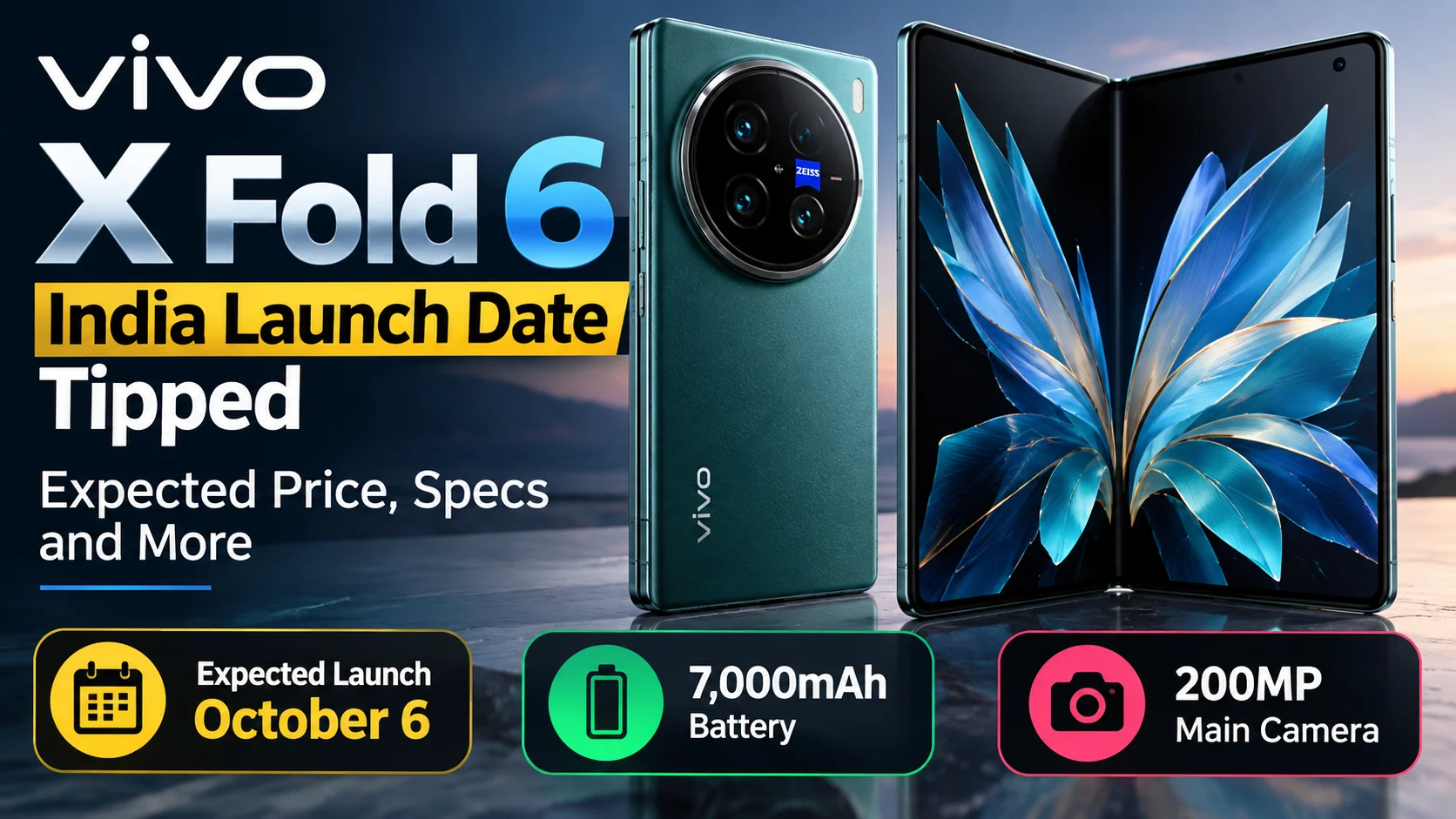 Vivo X Fold 6 foldable smartphone opened on a table showing its dual AMOLED displays