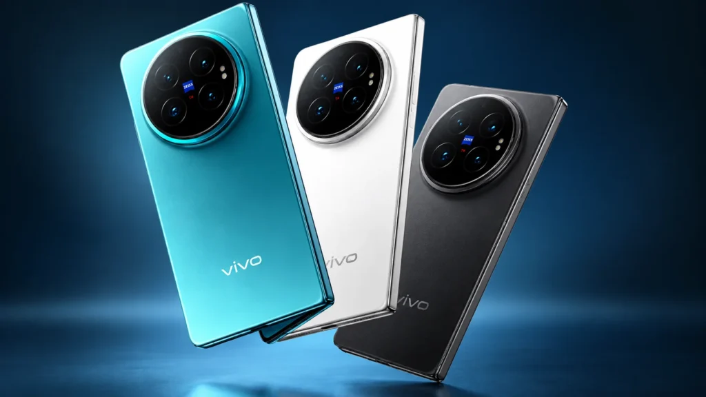 Vivo X Fold 6 foldable smartphone opened on a table showing its dual AMOLED displays